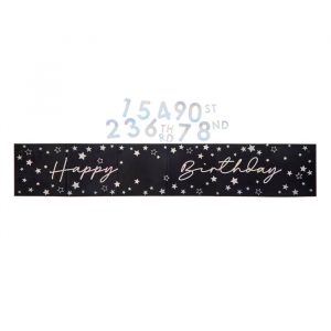 Personalised Black & Silver Happy Birthday Banner
