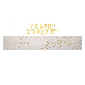Personalised White & Gold Happy Birthday Banner
