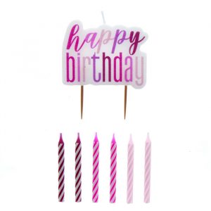 Pink, Purple & Magenta Happy Birthday Candle Set